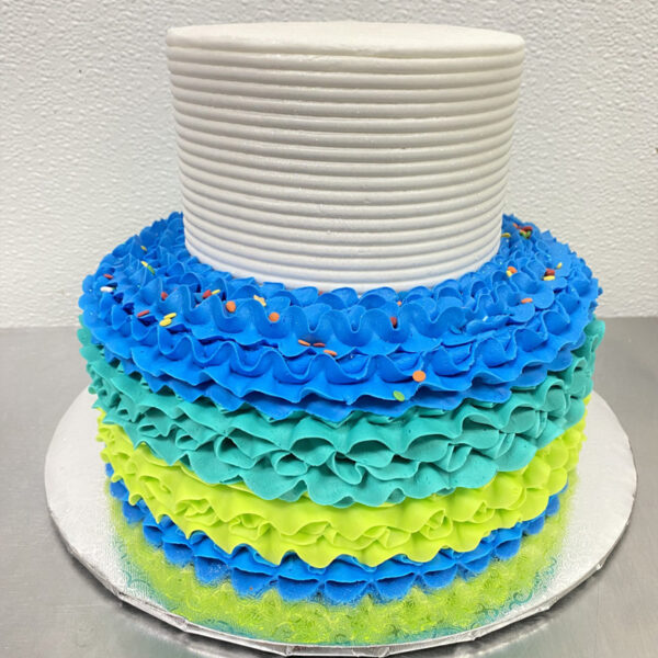 2 Tier Cake Blue and Green | Brenda's Cakes Shop - Miami, FL