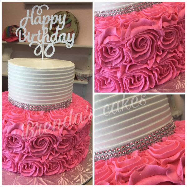 2 Tier Cake Pink and Silver | Brenda's Cakes Shop - Miami, FL