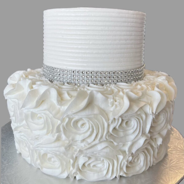 2 Tier Cake White and Silver Details | Brenda's Cakes Shop - Miami, FL