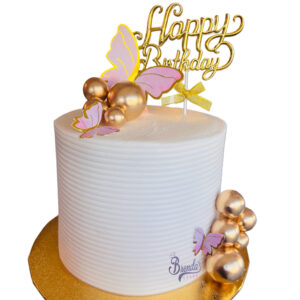 Double barrel 6” white cake butterfly gold