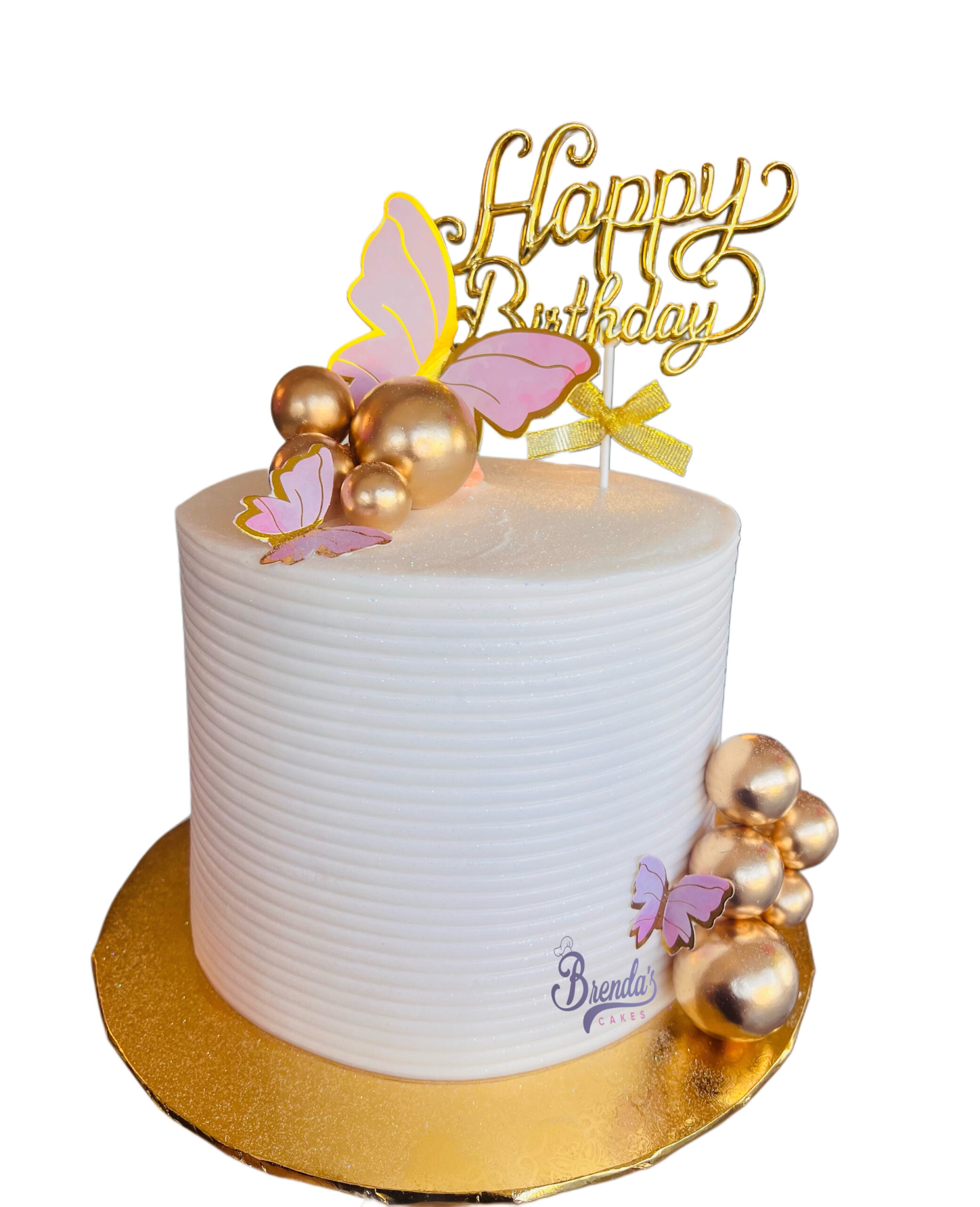 Double barrel 6” white cake butterfly gold